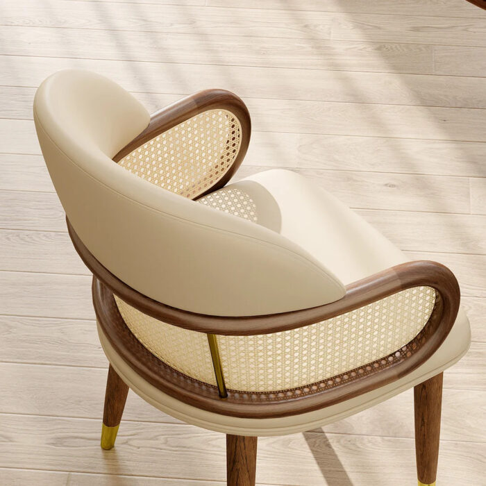 Furnshine - Upwood Mid-Century Modern Beige Rattan Dining Chair Curved Back - Image 6