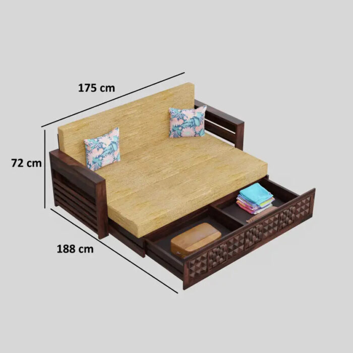 Furnshine - Blakely 3-Seater Solid Sheesham Wood Sofa Bed (Walnut Finish) - Image 8