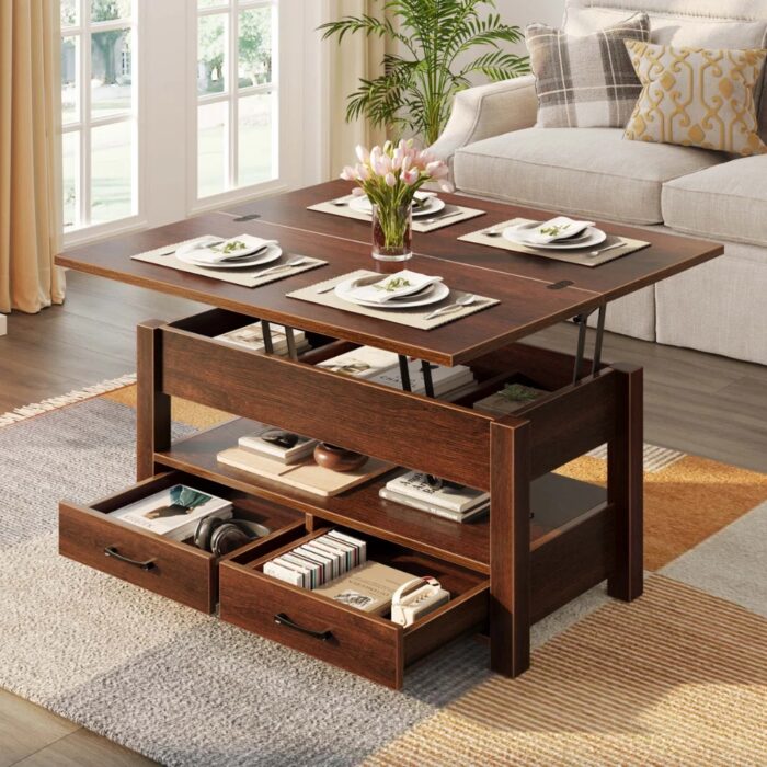 Furnshine - Yardley Lift Top Coffee Table with Storage Drawers & Hidden Compartment - Image 3
