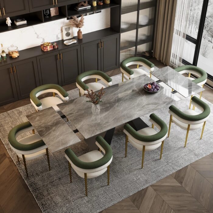 Furnshine Modern Dining Set With 110.2'' Extendable Sintered Stone Dining Table And Fabric Arm Chairs - Image 2
