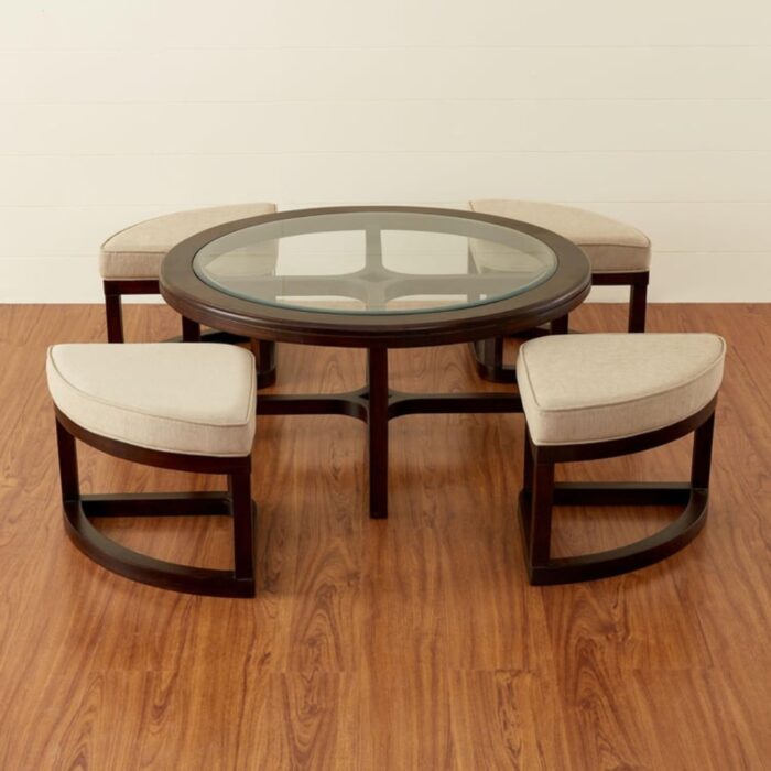 Furnshine - Hooker Glass Top Coffee Table with Stools - Rich Brown - Image 1