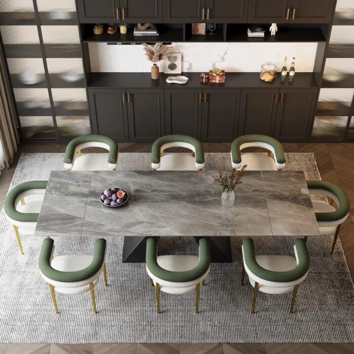 Furnshine Modern Dining Set With 110.2'' Extendable Sintered Stone Dining Table And Fabric Arm Chairs - Image 4