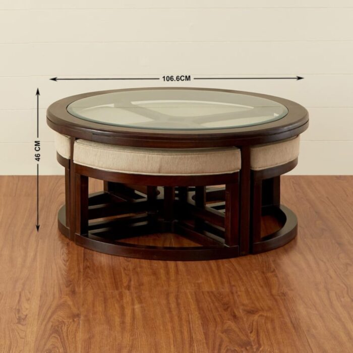 Furnshine - Hooker Glass Top Coffee Table with Stools - Rich Brown - Image 7