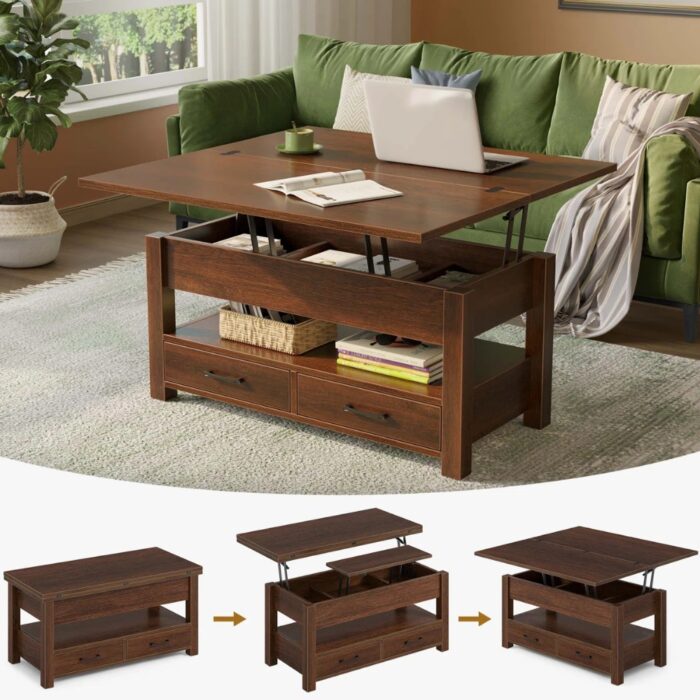 Furnshine - Yardley Lift Top Coffee Table with Storage Drawers & Hidden Compartment - Image 4