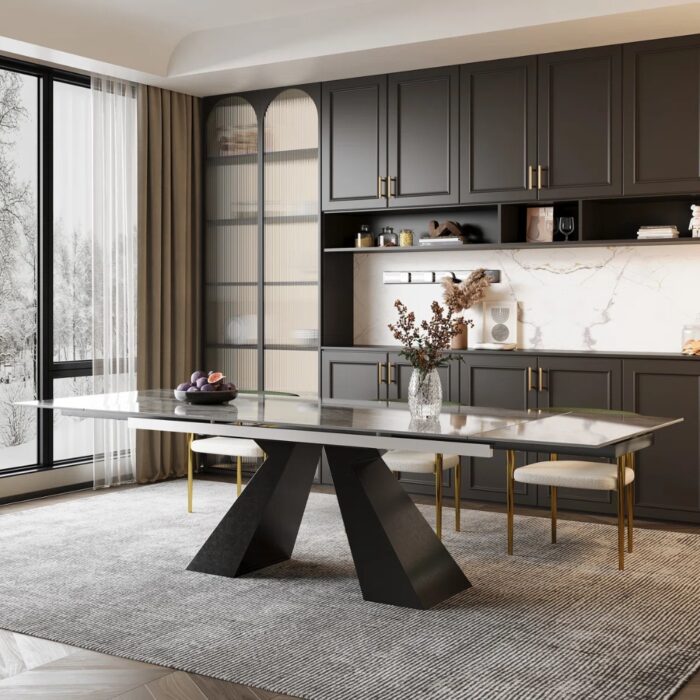 Furnshine Modern Dining Set With 110.2'' Extendable Sintered Stone Dining Table And Fabric Arm Chairs - Image 8