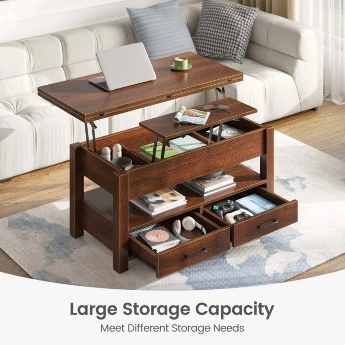 Furnshine - Yardley Lift Top Coffee Table with Storage Drawers & Hidden Compartment - Image 5