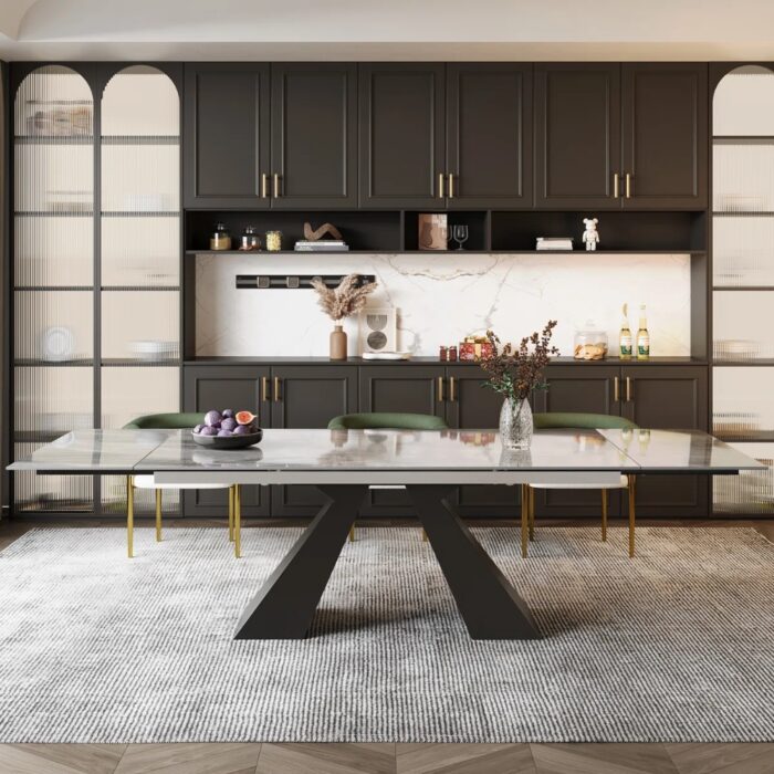 Furnshine Modern Dining Set With 110.2'' Extendable Sintered Stone Dining Table And Fabric Arm Chairs - Image 7