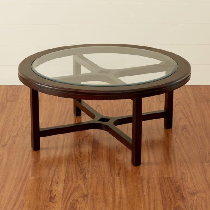 Furnshine - Hooker Glass Top Coffee Table with Stools - Rich Brown - Image 5