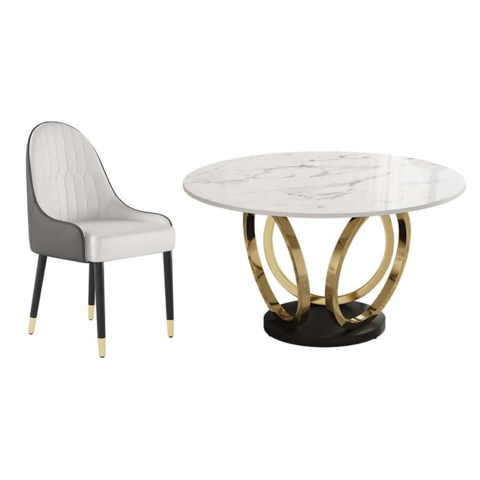 Furnshine Dining Room Sets 53" Sintered Stone Top Round Dining Table White&Gray 6 Chairs - Image 10