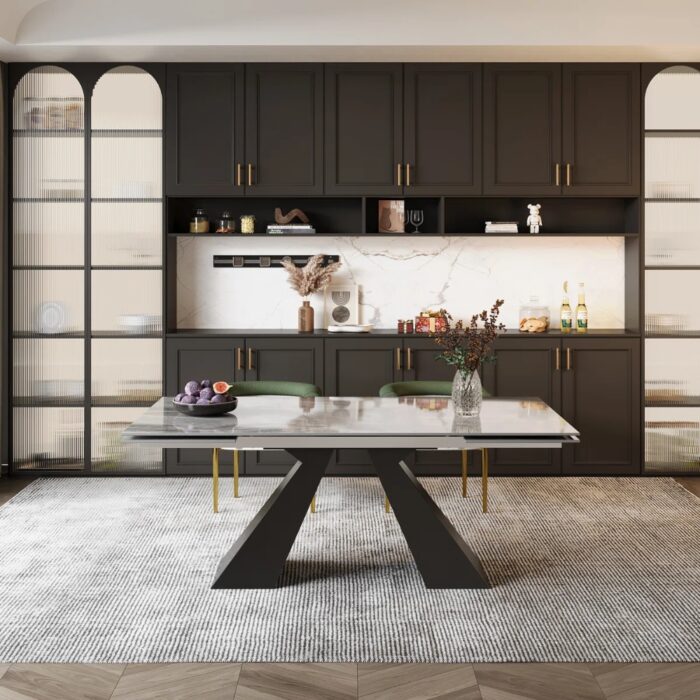 Furnshine Modern Dining Set With 110.2'' Extendable Sintered Stone Dining Table And Fabric Arm Chairs - Image 6