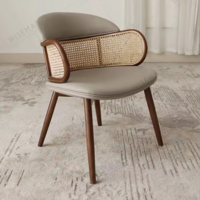 Furn Shine - Auberon Rattan & Leather Upholstered Backrest Side Chair Dining Chair - Image 2