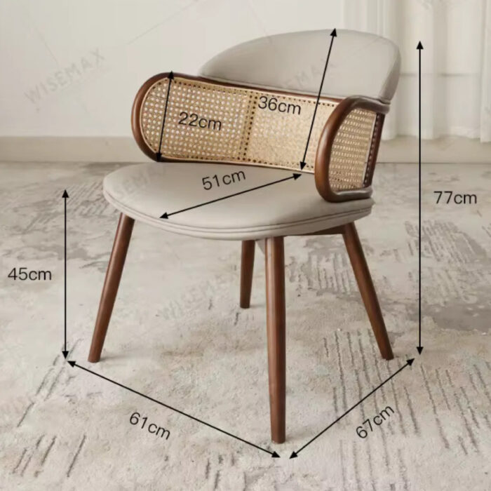 Furn Shine - Auberon Rattan & Leather Upholstered Backrest Side Chair Dining Chair - Image 3