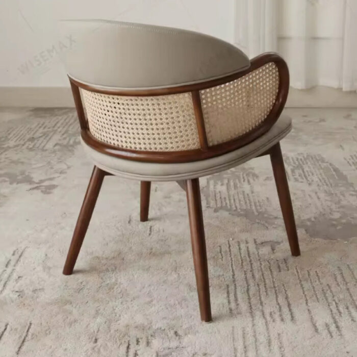 Furn Shine - Auberon Rattan & Leather Upholstered Backrest Side Chair Dining Chair - Image 4