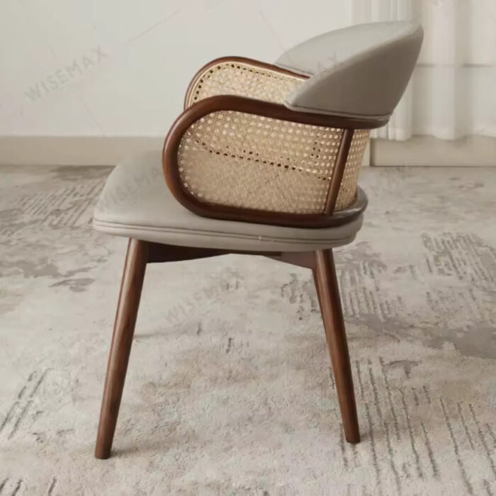 Furn Shine - Auberon Rattan & Leather Upholstered Backrest Side Chair Dining Chair - Image 5
