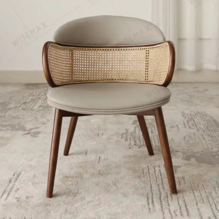 Furn Shine - Auberon Rattan & Leather Upholstered Backrest Side Chair Dining Chair - Image 1