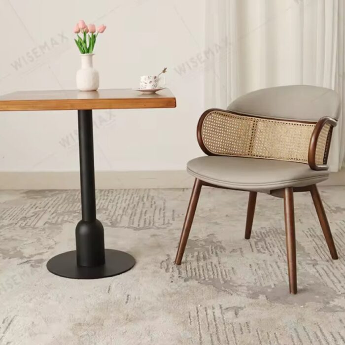 Furn Shine - Auberon Rattan & Leather Upholstered Backrest Side Chair Dining Chair - Image 6