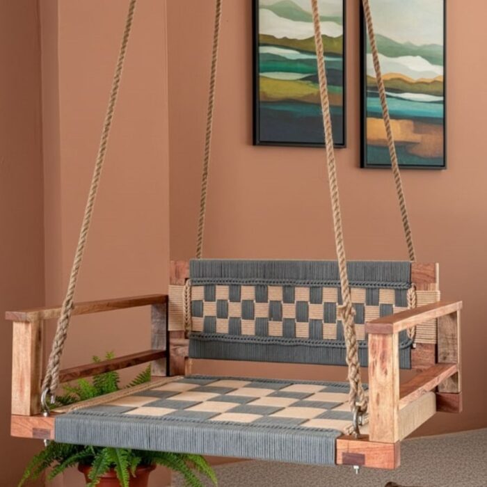 Furnshine - Baylor Single-Seater Solid Wood Woven Swing with Backrest & Armrest - Image 1