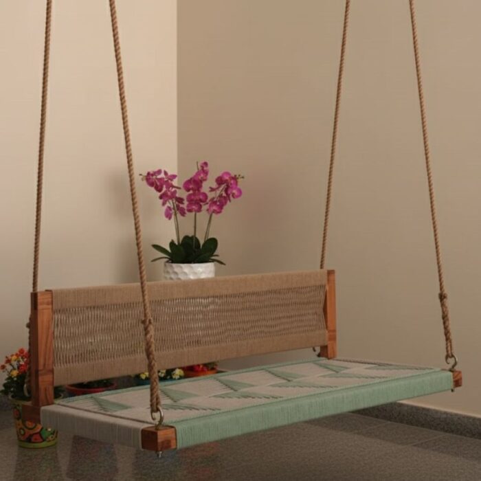 Furnshine - Windsor Solid Wood Woven Swing with Backrest (Green Beige) - Image 1