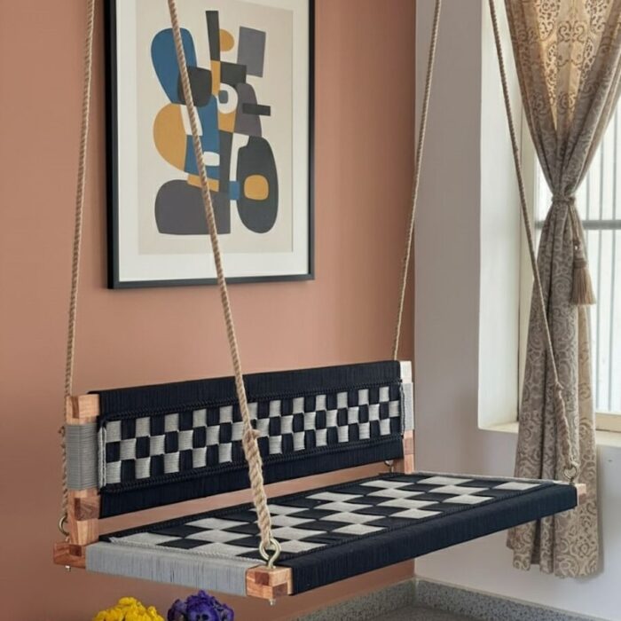 Furnshine - Jonesy Black and Gray Woven Swing with Backrest - Image 1