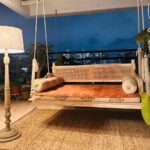 Furnshine - Evelynn Reversible Solid Wood & Rattan Swing (White Wash Finish)