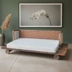 Furnshine - Jameson Reversible Sheesham Wood & Faux-Leather Weaved Backrest Swing (Jhula) with Upholstered Side Panels