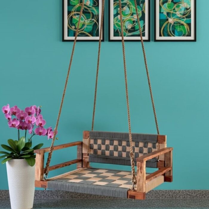 Furnshine - Baylor Single-Seater Solid Wood Woven Swing with Backrest & Armrest - Image 11