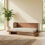 Furnshine - Jameson Reversible Sheesham Wood & Faux-Leather Weaved Backrest Swing (Jhula) with Upholstered Side Panels - Image 3