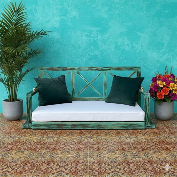 Furnshine - Lucetta Reversible Solid Sheesham Wood Rustic Green Swing (Jhula) - Image 2
