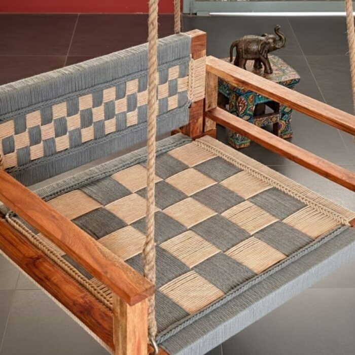 Furnshine - Baylor Single-Seater Solid Wood Woven Swing with Backrest & Armrest - Image 8