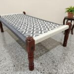 Furnshine - Missy Solid Sheesham Wood Handwoven Charpai/Khatiya (Grey & White)