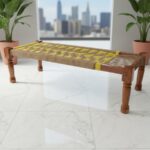 Furnshine - Whitney Solid Sheesham Wood Handmade Woven Charpai/Khatiya (Yellow & Natural Brown)
