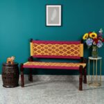 Furnshine - Swan Sheesham Wood Handwoven Backrest Bench (Pink & Yellow)