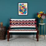 Furnshine - Jamison Sheesham Wood Handwoven Backrest Bench (Chindi and White)
