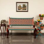 Furnshine - Prentice Solid Wood Handwoven Backrest Bench (Orange & Green)