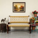 Furnshine - Stark Solid Sheesham Wood Handwoven Backrest Bench (Yellow & White)