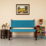 Furnshine - Parson Solid Wood Handwoven Backrest Bench (Blue)
