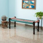 Furnshine - Austen Handwoven Sheesham Wood Bench (Orange & Green)