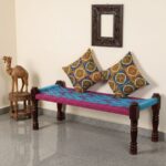 Furnshine - Mick Handwoven Sheesham Wood Bench (Light Blue & Pink)