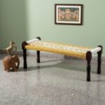 Furnshine - Genesis Handwoven Sheesham Wood Bench (Yellow & White)