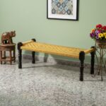 Furnshine - Kelsey Handwoven Sheesham Wood Bench (Yellow)