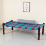 Furnshine - Thorne Solid Sheesham Wood Handwoven Charpai/Khaat (Blue & Red)