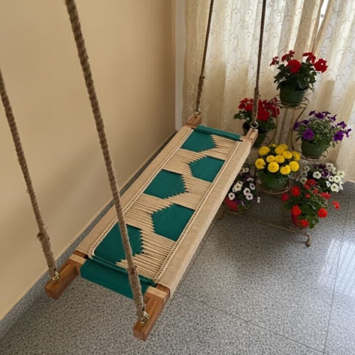 Furnshine - Rowley Beige-Green Braided Woven Swing (Jhula) - Image 1