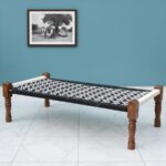 Furnshine - Cru Solid Sheesham Wood Handwoven Charpai/Khatiya (Black & White)