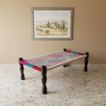 Furnshine - Pascoe Solid Sheesham Wood Handwoven Charpai/Khatiya (Teal, Burgundy & White)