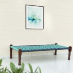 Furnshine - Bramwell Solid Sheesham Wood Handmade Woven Charpai/Khatiya (Turquoise Blue & Navy Blue)