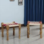 Furnshine - Rodney Sheesham Wood Multicolor Woven Seating Stool Pidha (Set of 2)