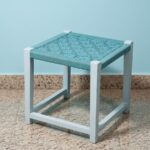 Furnshine - Dimity Teal Woven Stool with White Solid Wood Legs