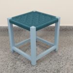 Furnshine - Hartley Teal Woven Stool with Light Pastel Blue Solid Wood Legs