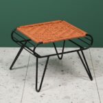 Furnshine - Aldous Rust-Orange Woven Stool with Black Metal Legs