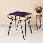Furnshine - Bromley Rich Purple & Rust-Orange Woven Stool with Black Metal Legs